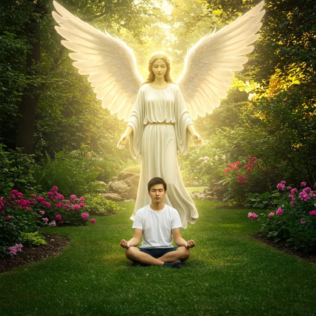 Guardian angel over peaceful person.