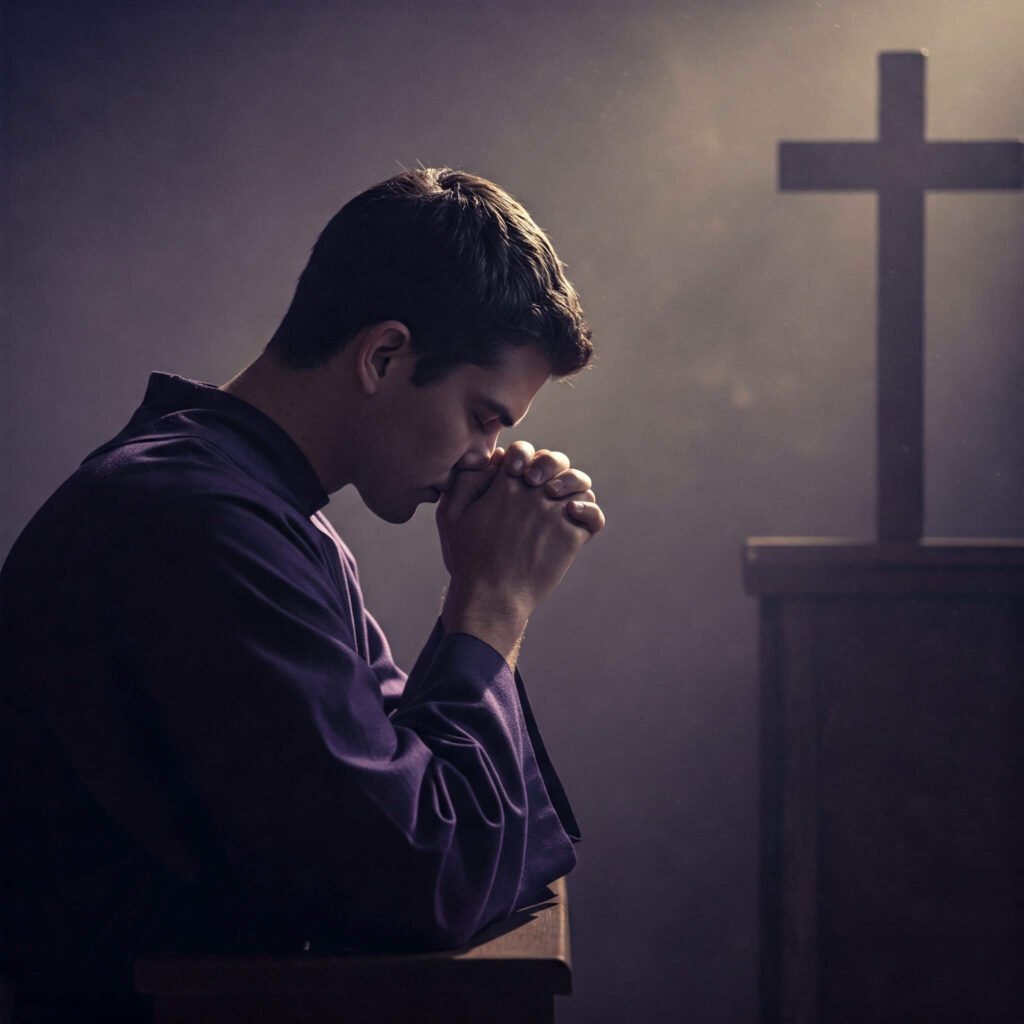 Person praying with cross.