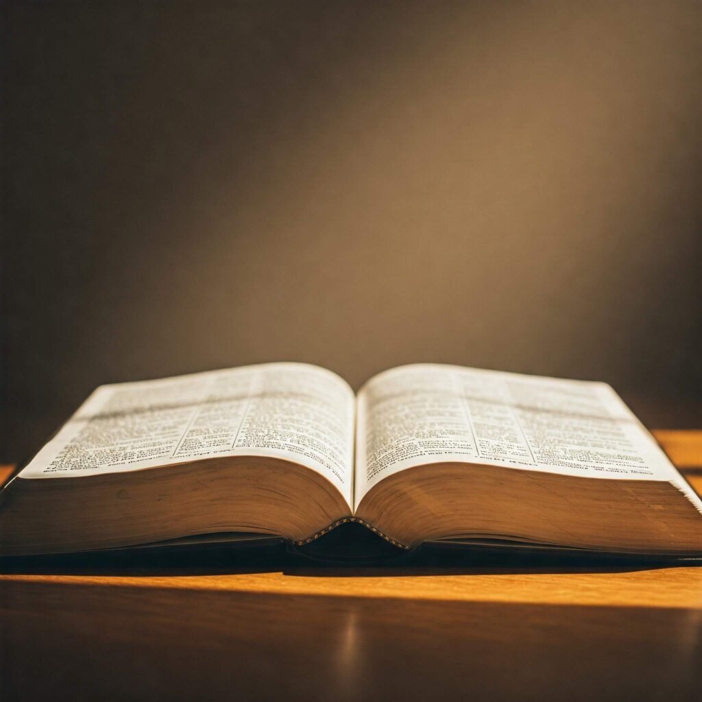 Open Bible with soft light.
