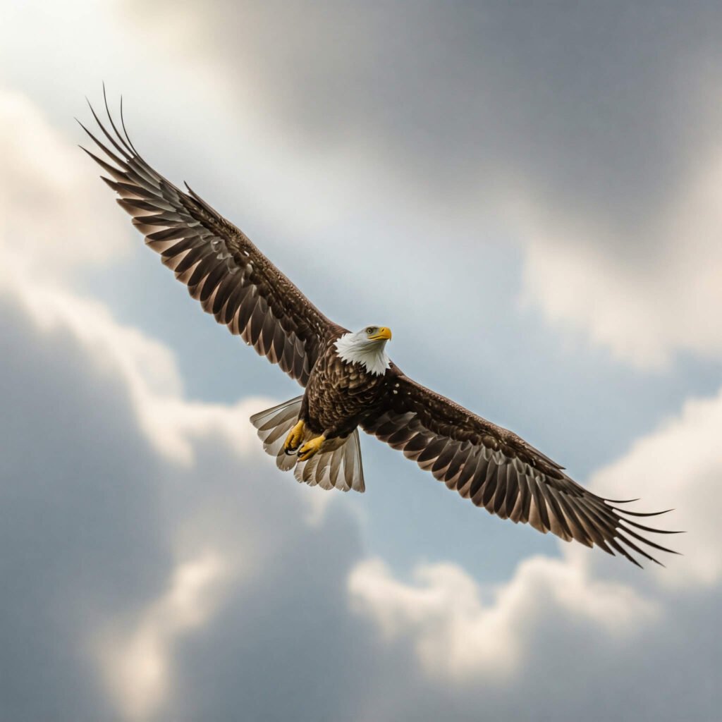 Eagle soaring in blue sky