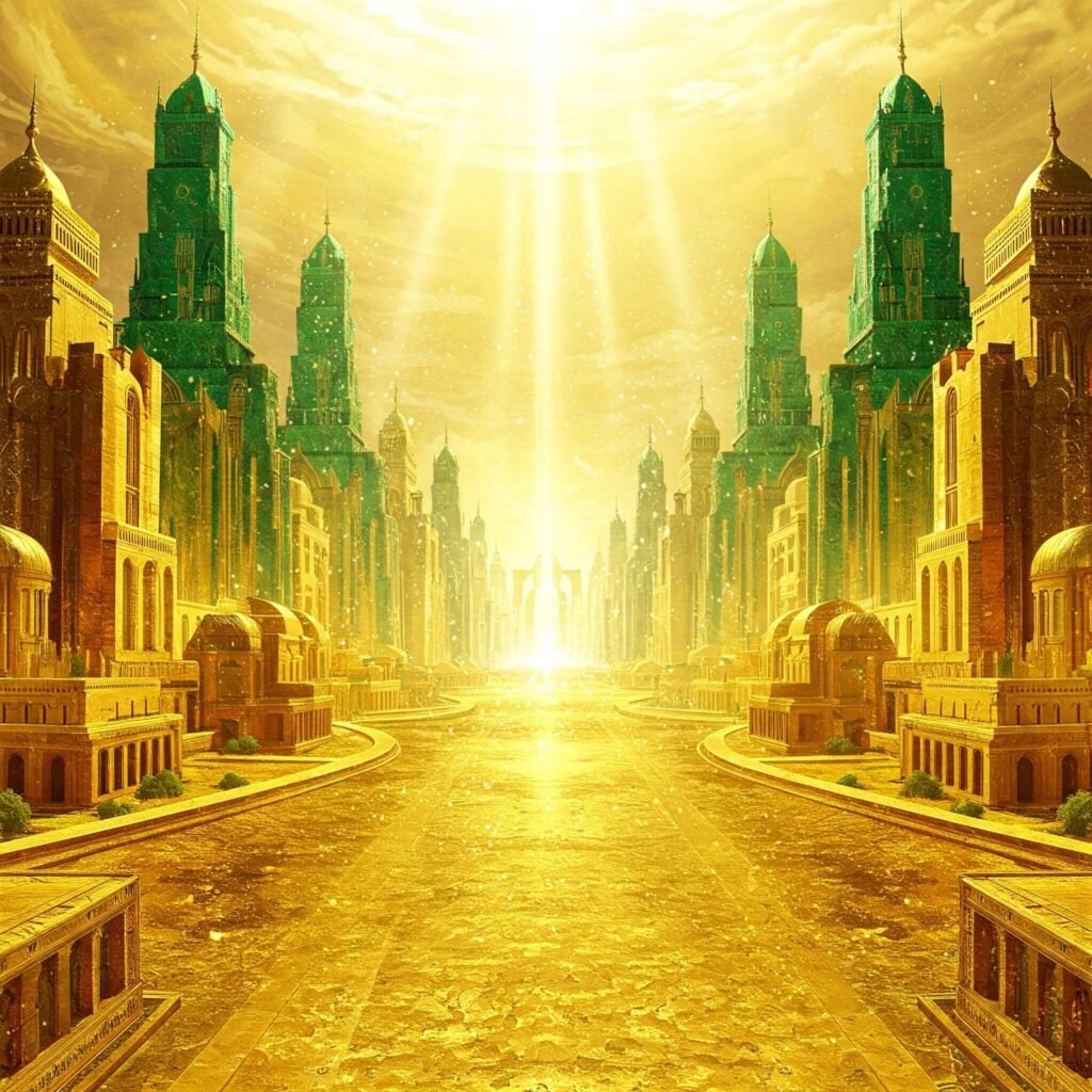 Golden city, radiant majesty.