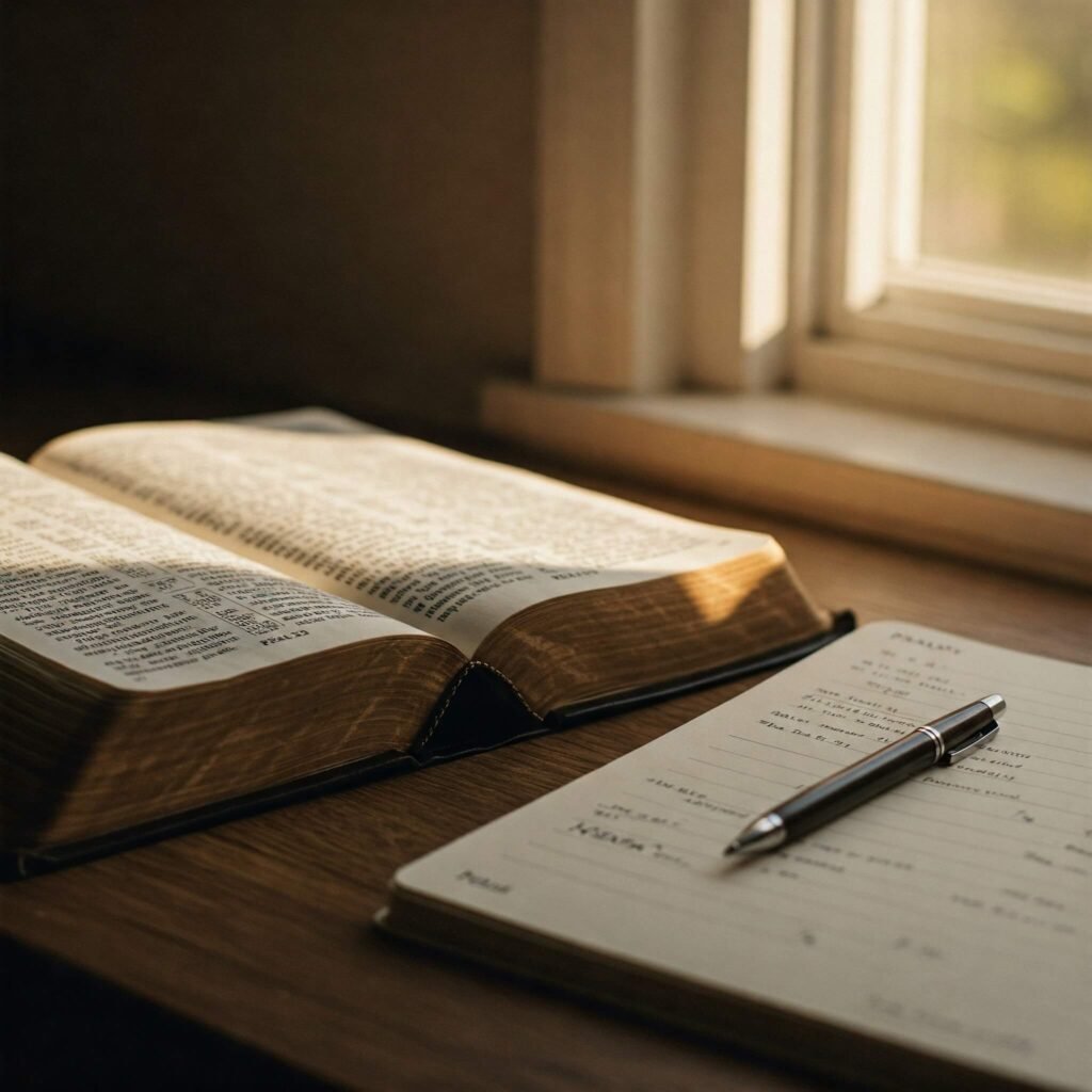 Bible open to Psalm 23.