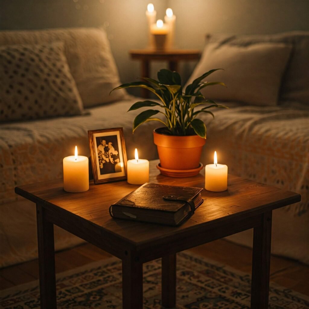 Cozy prayer corner with candles