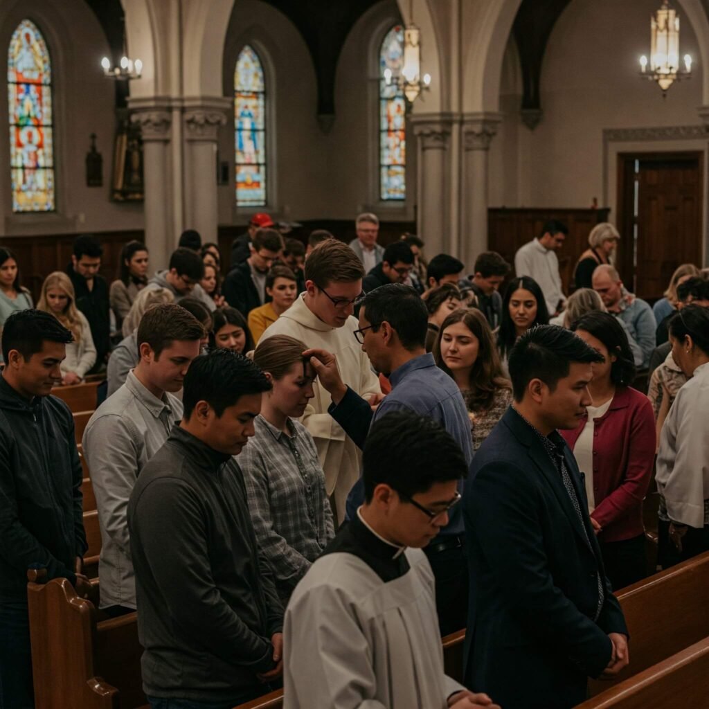 Diverse congregation at Ash Wednesday.