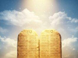 stone tablets with the 10 Commandments faintly etched