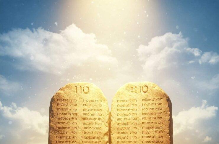 stone tablets with the 10 Commandments faintly etched