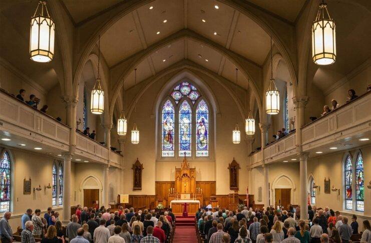 A panoramic view of a PCA church service