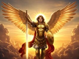 Archangel Michael as a protector, standing triumphant