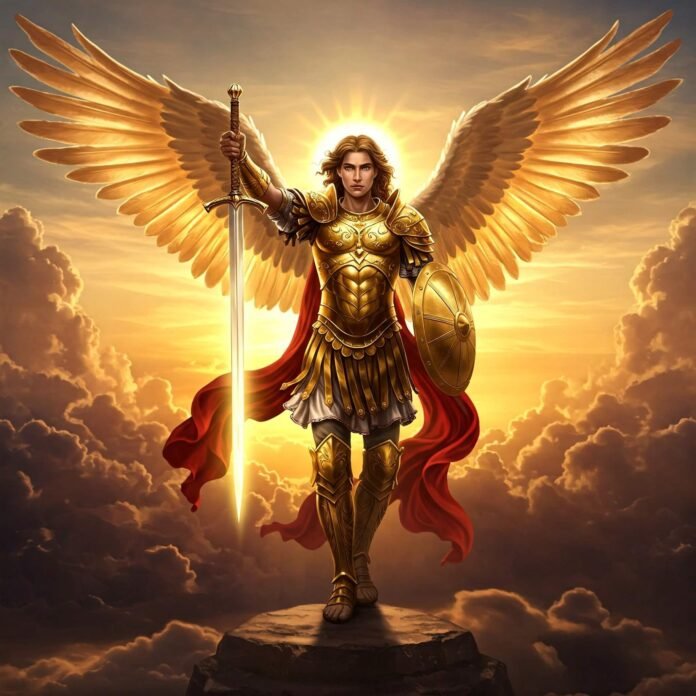 Archangel Michael as a protector, standing triumphant