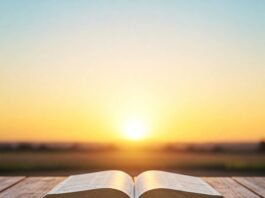 Open Bible with sunrise background