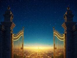 Golden gates, starry divine city.
