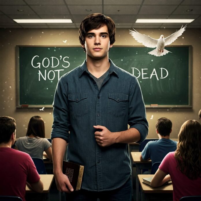 A cinematic poster-style image featuring a young student