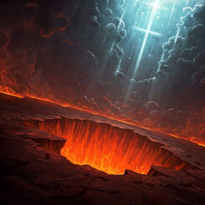 Hell’s fire meets heavenly light.