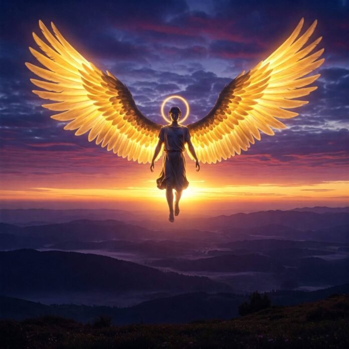 Majestic angel at sunrise.