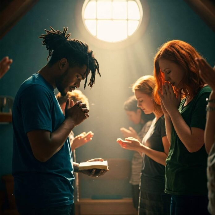 Group praying together in unity