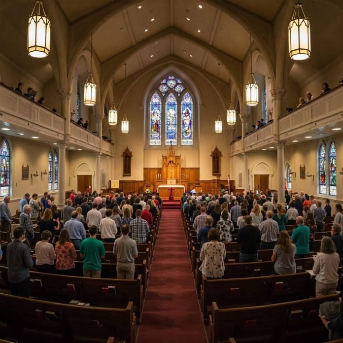 A panoramic view of a PCA church service