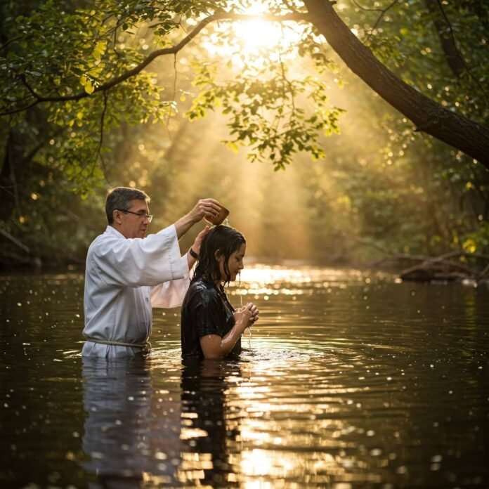 Person baptized in river