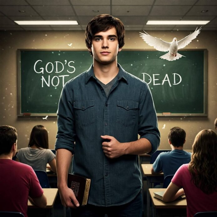 A cinematic poster-style image featuring a young student